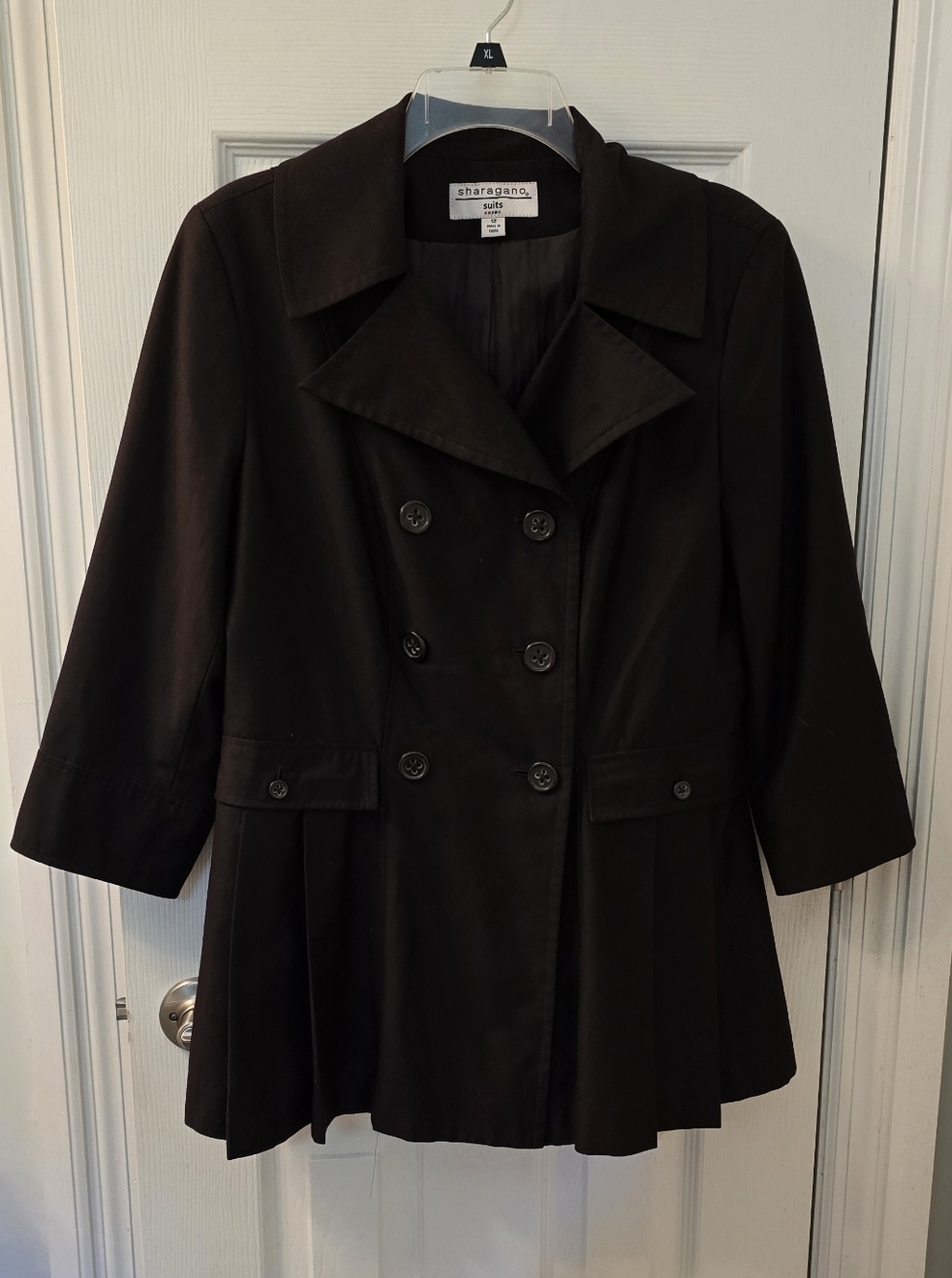 Sharagano Women’s Black Double-Breasted Peacoat, Pockets, Size 12 (312)